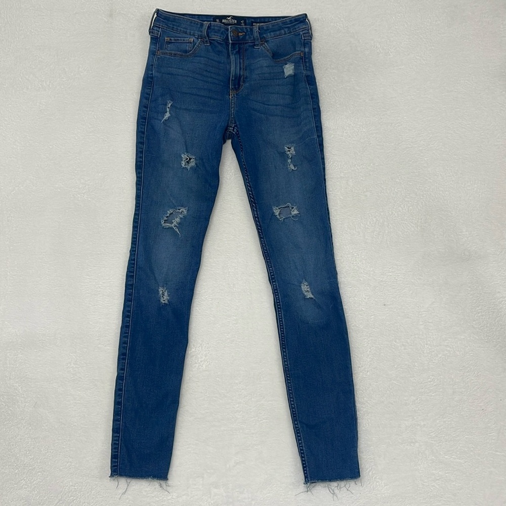 Hollister High Rise Super Skinny Ripped Jeans Sz 5L, 27x32